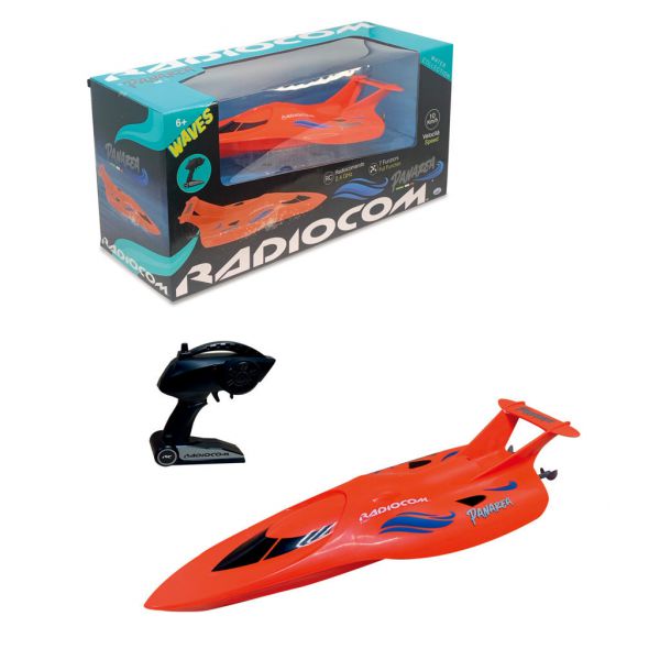 Radiocom Waves - Panarea RC 2,4 Ghz, motorboat 31*9.5*9.2 cm 7 functions (forward, right/left, backward, right/left, stop) playing time 15 minutes, SPEED 10 KM/H lithium battery 3 7V 1200mAh included